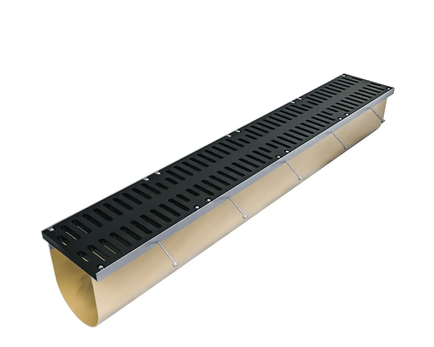 ACO Aquaduct custom fiberglass reinforced plastic (FRP) trench drain channel with bolted slotted grate for project-engineered surface drainage