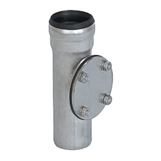 Josam 316L stainless steel push-fit access pipe with bolted inspection cover for rodding and cleaning drainage lines