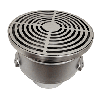 Josam Series 42650 fabricated stainless steel floor drain with round top and perforated grate for hygienic food processing and clean-room drainage