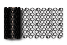 Rolled black cellular permeable paver grid for stabilizing grass or gravel